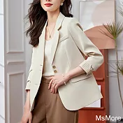 【MsMore】 西裝外套時尚氣質設計感休閒廓形長袖短版# 120809 M 米白色