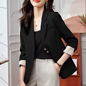 【MsMore】 西裝外套時尚氣質設計感休閒廓形長袖短版# 120809 L 黑色
