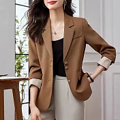 【MsMore】 西裝外套時尚氣質設計感休閒廓形長袖短版# 120809 M 咖色