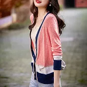 【MsMore】 歐貨時尚大碼薄款針織衫開衫外套撞色披肩短款防曬上衣# 120892 FREE 粉紅色