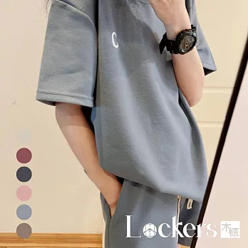 【Lockers 木櫃】夏季新款時尚休閒運動兩件套裝 L113030104 F 黛藍F