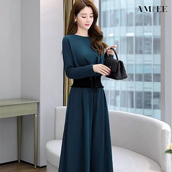 【AMIEE】氣質時尚修身小性感2件套(KDAY-540) XL 藍色