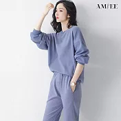 【AMIEE】簡潔俐落休閒無印風2件套裝(KDAY-1027) M 淺藍