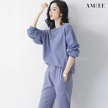 【AMIEE】簡潔俐落休閒無印風2件套裝(KDAY-1027) 3XL 淺藍