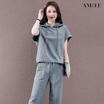 【AMIEE】潮款新穎時尚2件套裝(KDAY-216) 4XL 灰色