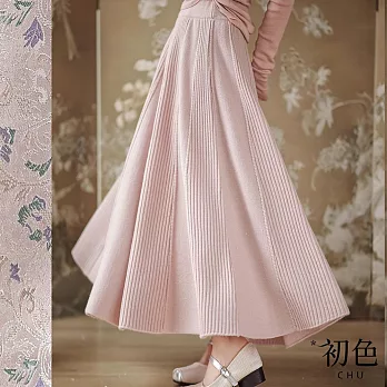 【初色】高腰垂墜感純色針織毛衣裙半身裙長裙-粉色-32907(F可選) F 粉色