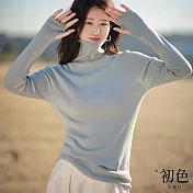 【初色】高領純色長袖針織衫毛衣上衣女上衣-共2色-32910(F可選) F 淺水藍色