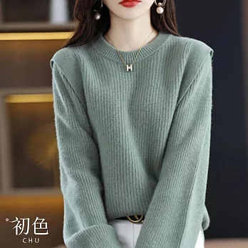 【初色】加厚保暖假兩件純色長袖毛衣針織上衣女上衣-共3色-32926(F可選) F 綠色