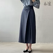 [衣途]高腰皺褶不規則翻邊長裙S-L(KDSY-B910) M 氣質灰