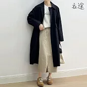 [衣途]文藝寬鬆中長款風衣外套M-L(KDCY-B060) L 高級黑