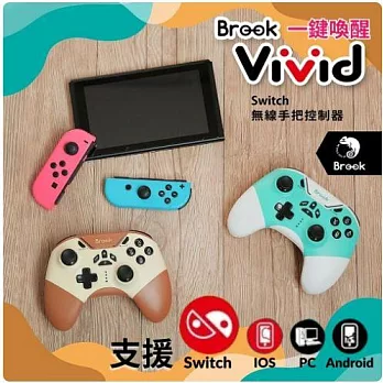 【Brook】Vivid Switch無線手把 (支援連發/無線一鍵喚醒/射擊模式/安卓/ios背鍵) 海洋藍綠