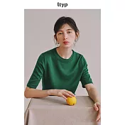 ltyp旅途原品 巴素蘭美麗諾羊毛雙層圓領T恤 春裝百搭針織小衫女 M L L 靜綠色