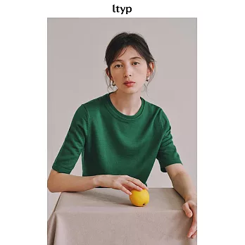 ltyp旅途原品 巴素蘭美麗諾羊毛雙層圓領T恤 春裝百搭針織小衫女 M L  L 靜綠色