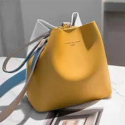 O-ni O-ni新款精選優質撞色皮革輕量級潮款子母包百搭水桶包(6042) 黃色