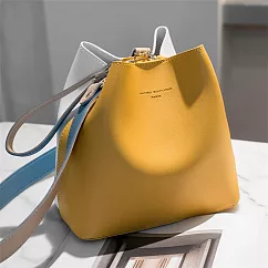 O─ni O─ni新款精選優質撞色皮革輕量級潮款子母包百搭水桶包(6042) 黃色