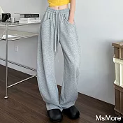 【MsMore】 闊腿褲香蕉鐮刀褲垂感休閒高腰直筒長褲# 121020 XL 灰色