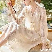 【MsMore】 新中式國風套裝裙盤扣白月光吊帶連身裙兩件式套裝# 121091 XL 米色