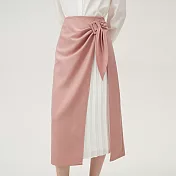 【MsMore】 風琴裙新款設計感氣質高腰直筒拼接半身裙長款# 121094 M 粉紅色
