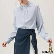 【MsMore】 柔藍春水法式襯衫長袖短版上衣# 121095 M 藍色