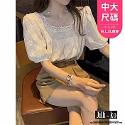 【Jilli~ko】法式刺繡花朵圓領泡泡袖上衣女 J11634  FREE 杏色
