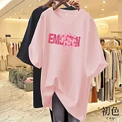 【初色】休閒寬鬆透氣大碼卡通印花圓領短袖T恤女上衣-(多款可選) XL B.粉紅色
