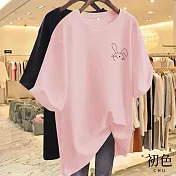 【初色】休閒寬鬆透氣大碼卡通印花圓領短袖T恤女上衣-(多款可選) M C.粉紅色