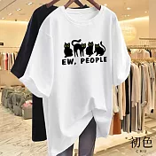 【初色】休閒寬鬆透氣大碼卡通印花圓領短袖T恤女上衣-(多款可選) XL D.白色