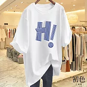 【初色】休閒寬鬆透氣大碼卡通印花圓領短袖T恤女上衣-(多款可選) XL G.白色