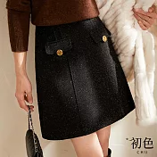 【初色】小香風高腰細閃A字半身裙短裙-共2色-32600(M-2XL可選) XL 黑色