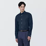 【MUJI 無印良品】男有機棉免熨燙半寬領長袖襯衫 L 深藍