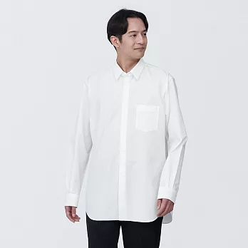 【MUJI 無印良品】男有機棉免熨燙舒適合身長袖襯衫 L 白色