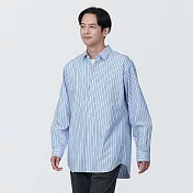 【MUJI 無印良品】男有機棉免熨燙舒適合身長袖襯衫 S 淺藍直紋