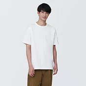 【MUJI 無印良品】男有機棉水洗粗織圓領短袖T恤 M 白色