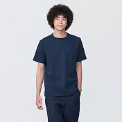 【MUJI 無印良品】男有機棉水洗粗織圓領短袖T恤 XS 暗藍