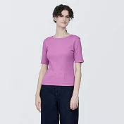 【MUJI 無印良品】女有機棉混彈性螺紋圓領短袖T恤 S 粉紅
