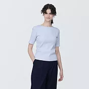 【MUJI 無印良品】女有機棉混彈性螺紋圓領短袖T恤 S 淺藍