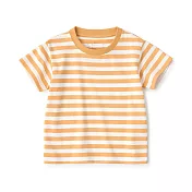 【MUJI 無印良品】幼兒棉混聚酯纖維容易穿脫圓領短袖T恤 80 淺橘橫紋
