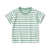 【MUJI 無印良品】幼兒棉混聚酯纖維容易穿脫圓領短袖T恤 80 淡綠橫紋