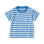 【MUJI 無印良品】幼兒棉混聚酯纖維容易穿脫圓領短袖T恤 80 煙燻藍橫紋