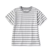 【MUJI 無印良品】兒童棉混聚酯纖維圓領短袖T恤 110 灰橫紋