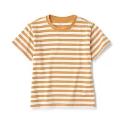 【MUJI 無印良品】兒童棉混聚酯纖維圓領短袖T恤 110 芥黃橫紋