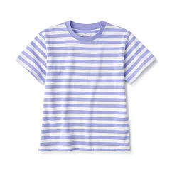 【MUJI 無印良品】兒童棉混聚酯纖維圓領短袖T恤 110 紫橫紋