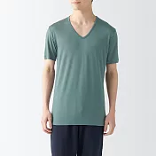 【MUJI 無印良品】男涼爽柔滑V領短袖T恤 XL 煙燻綠