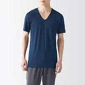 【MUJI 無印良品】男涼爽柔滑V領短袖T恤 XL 深藍