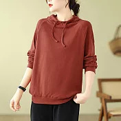 【ACheter】 連帽寬鬆長袖上衣顯瘦休閒絨衫短版# 120995 M 紅色