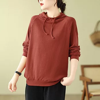 【ACheter】 連帽寬鬆長袖上衣顯瘦休閒絨衫短版# 120995 XL 紅色