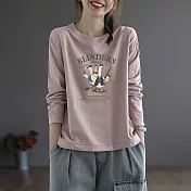 【ACheter】 棉長袖t恤休閒減齡寬鬆圓領短版上衣# 121164 L 粉紅色