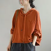 【ACheter】 棉連帽薄新款文藝時尚休閒系帶純色長袖短版上衣# 121169 4XL 橘色