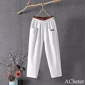 【ACheter】 棉麻感哈倫褲新款高腰大碼百搭九分褲韓版時尚寬鬆顯瘦休閒褲# 121171 XL 白色