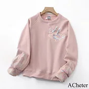 【ACheter】 重工刺繡鳳凰祥雲盤扣中式國風長袖短版上衣# 121172 M 粉紅色